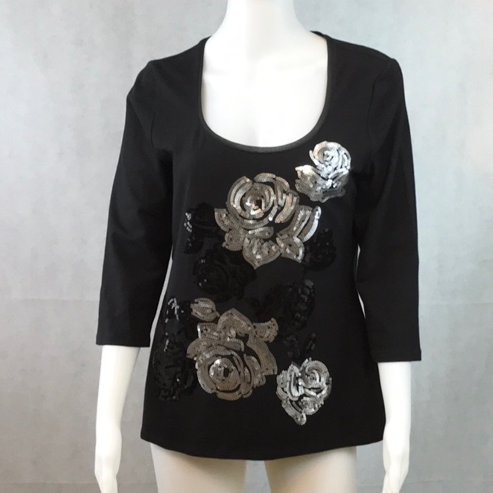 Black shirt flower sequins women’s size medium